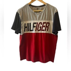 TOMMY HILFIGER Colour Blocked Graphic Print Short Sleeve Casual Tee Shirt L